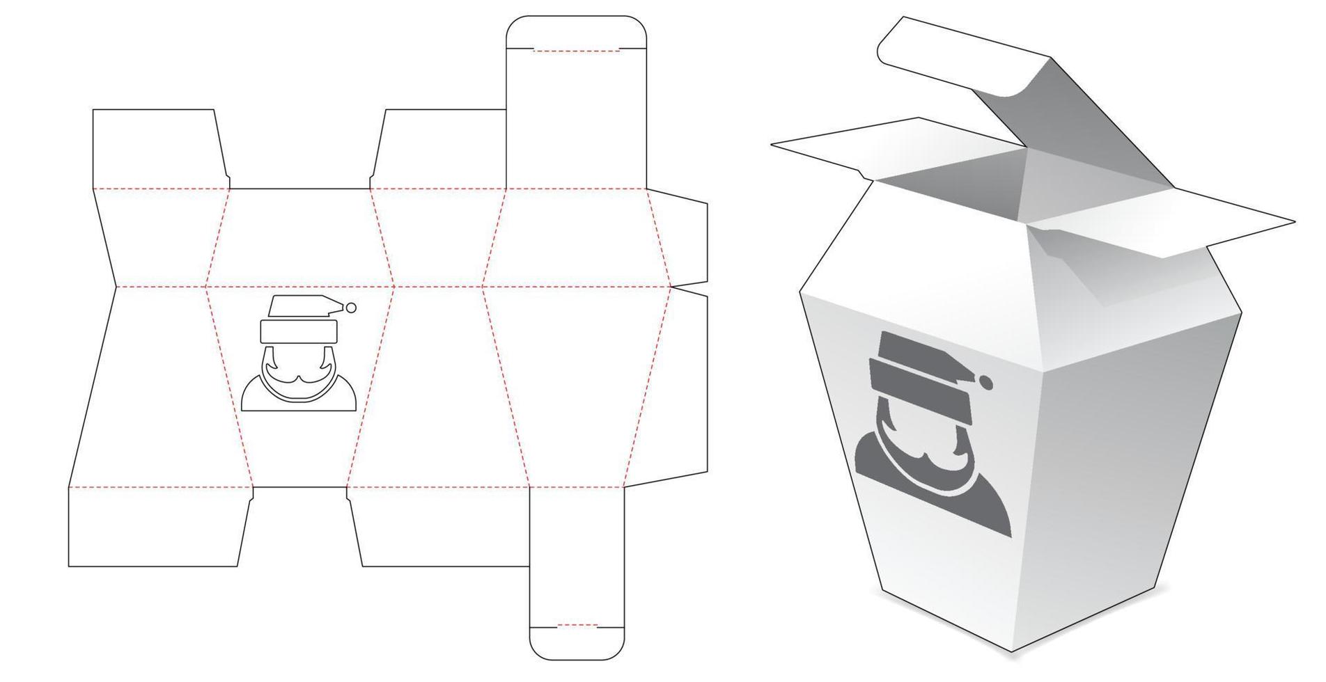 Cardboard trapezoid box with stenciled Santa Claus die cut template vector