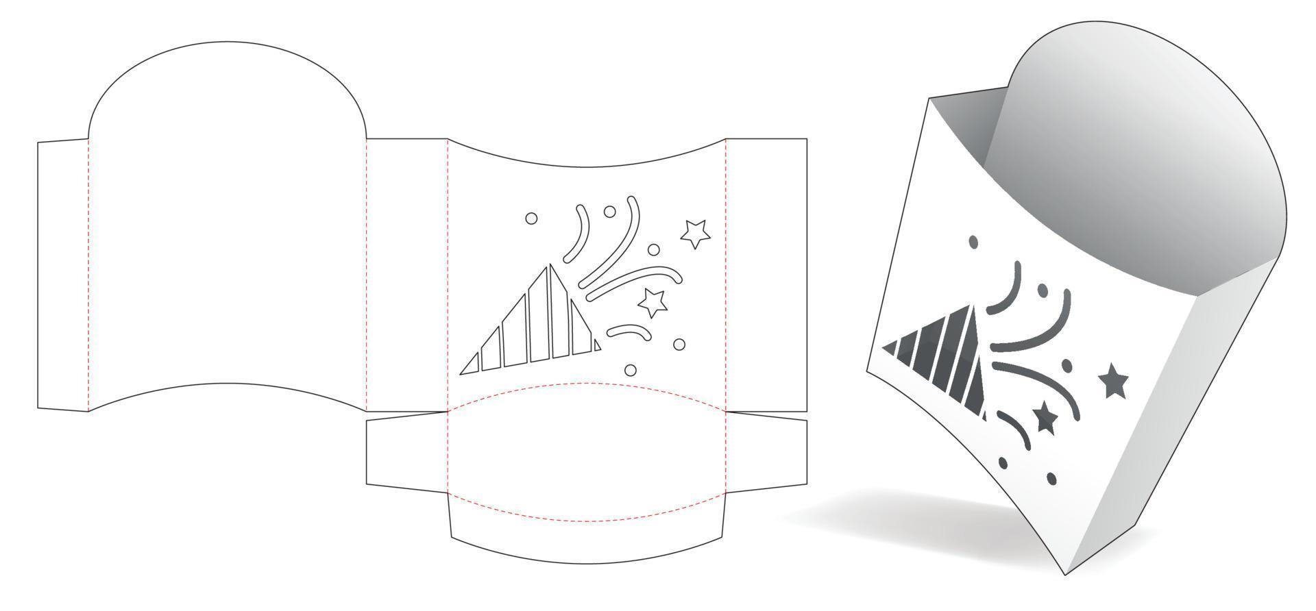 Contenedor de papas fritas con plantilla troquelada de confeti estampado vector