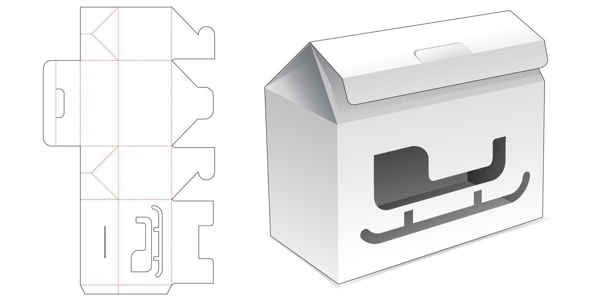 caja plegable de cartón con plantilla troquelada de ventana de trineo vector