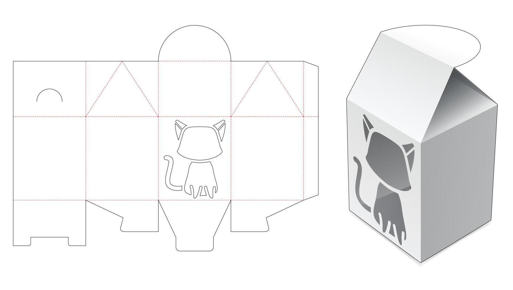 House box with cat window die cut template vector