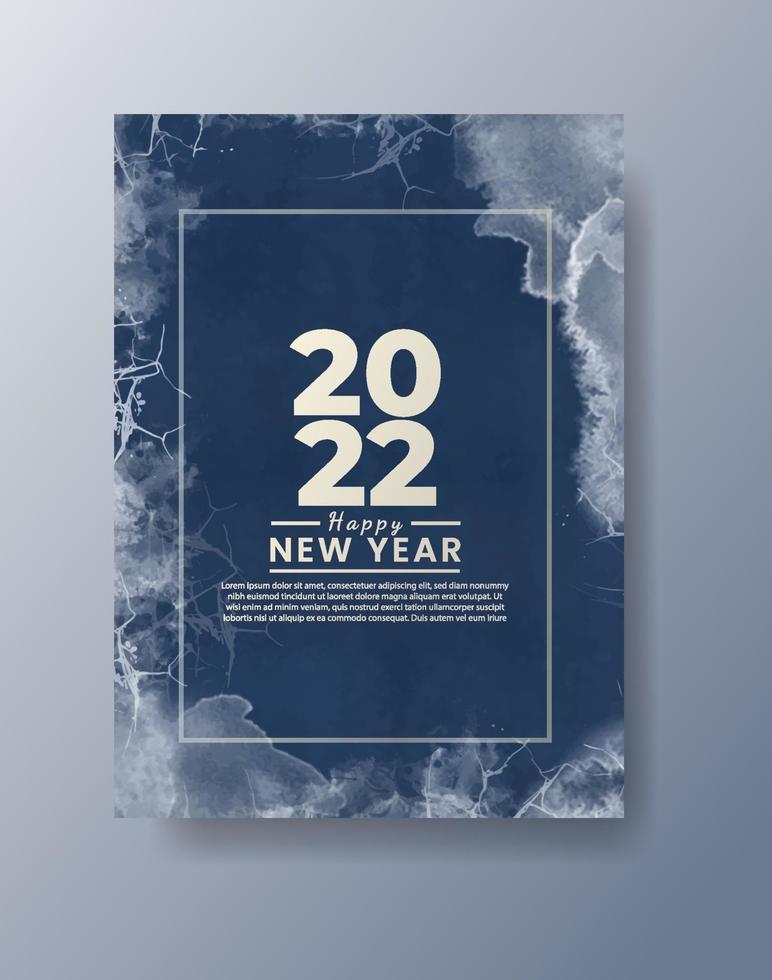 Happy new year 2022 poster or card template with watercolor wash splash vector