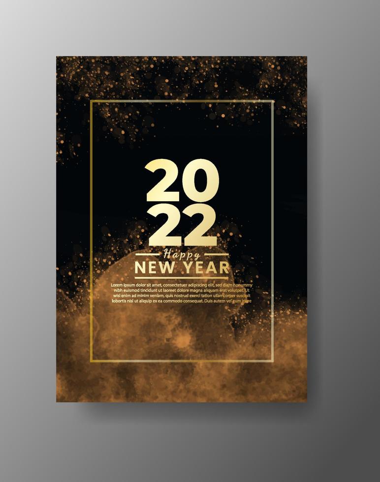 Happy new year 2022 poster or card template with watercolor wash splash vector