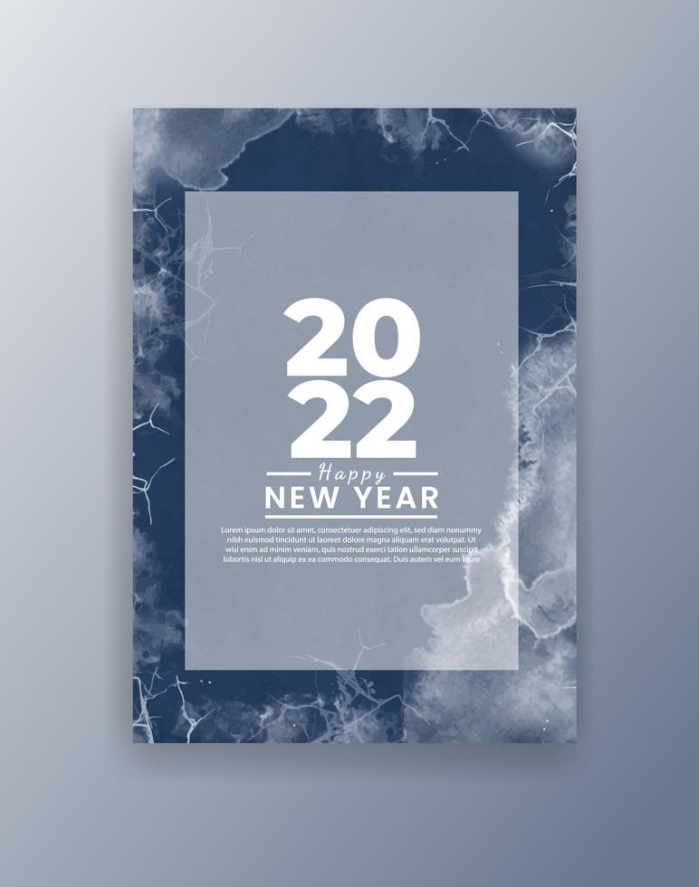 Happy new year 2022 poster or card template with watercolor wash splash vector