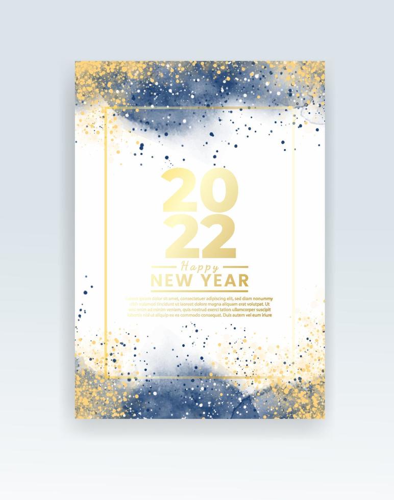 Happy new year 2022 poster or card template with watercolor wash splash vector