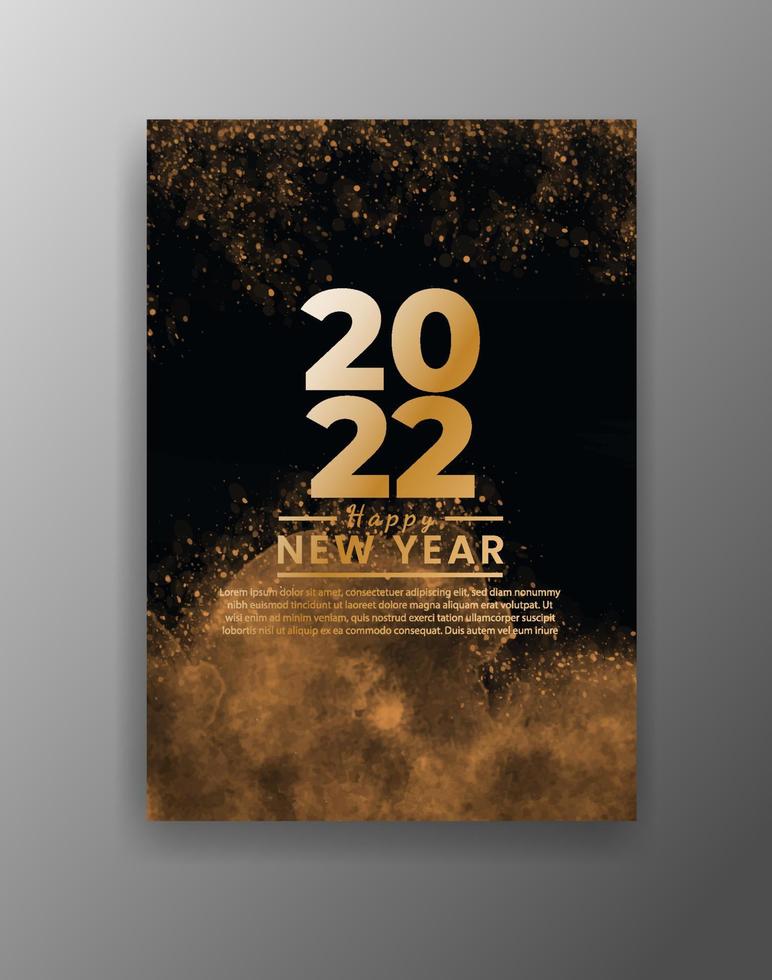Happy new year 2022 poster or card template with watercolor wash splash vector