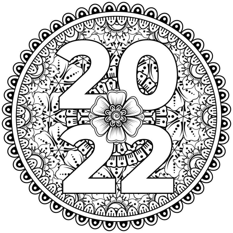 Happy new year 2022 banner or card template with mehndi flower vector