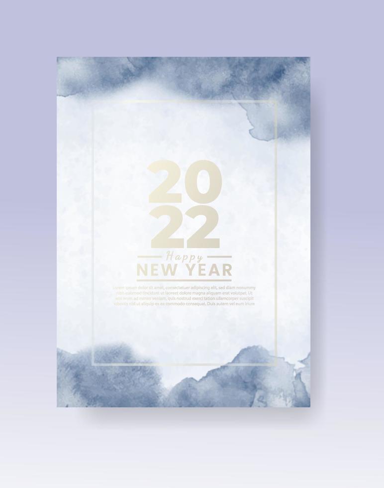 Happy new year 2022 poster or card template with watercolor wash splash vector