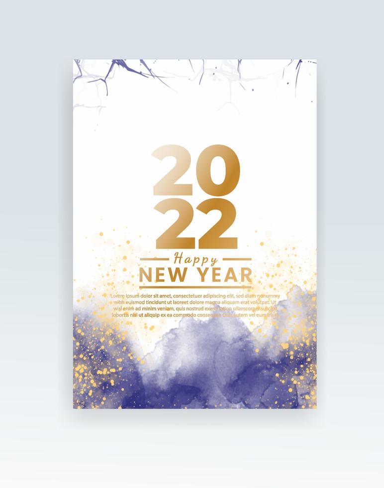 Happy new year 2022 poster or card template with watercolor wash splash vector