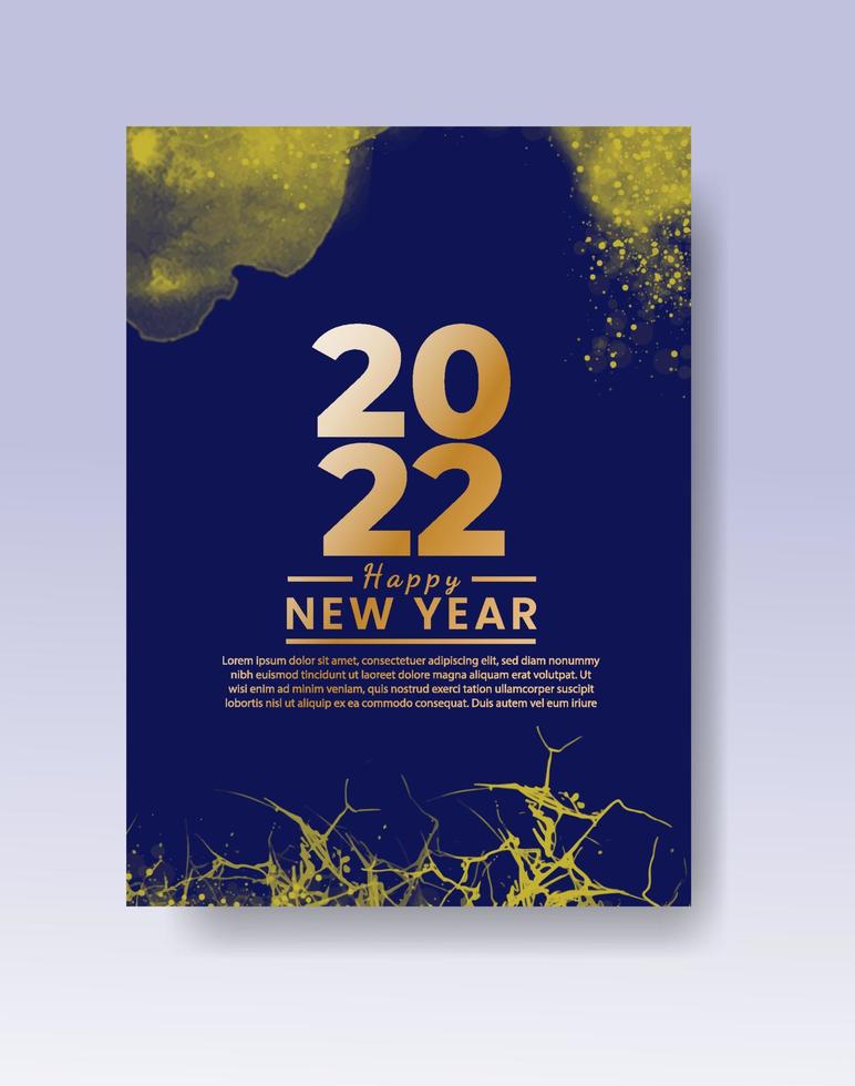 Happy new year 2022 poster or card template with watercolor wash splash vector