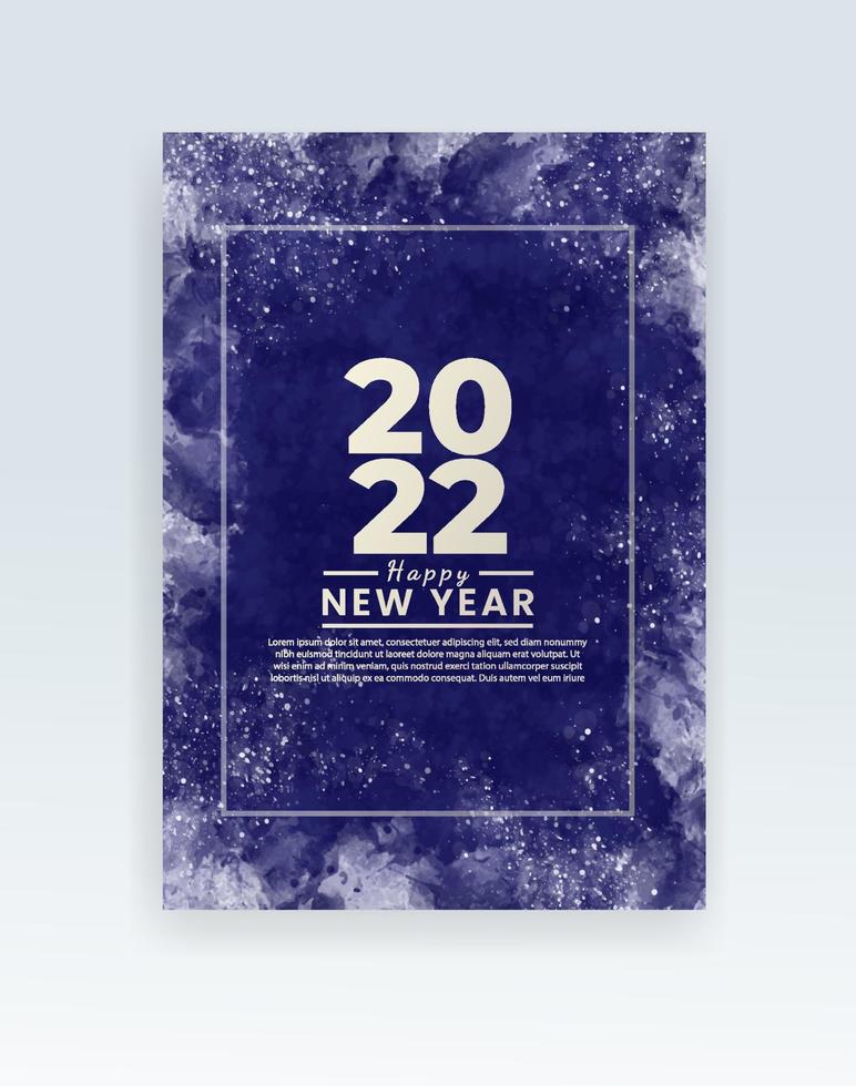 Happy new year 2022 poster or card template with watercolor wash splash vector