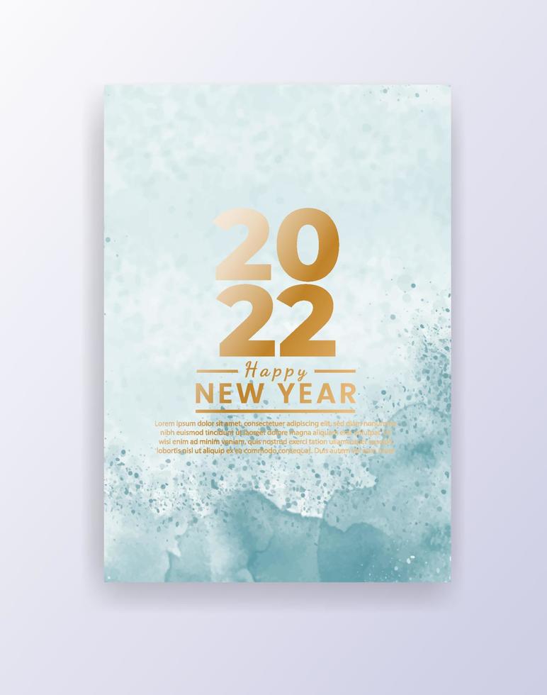 Happy new year 2022 poster or card template with watercolor wash splash vector