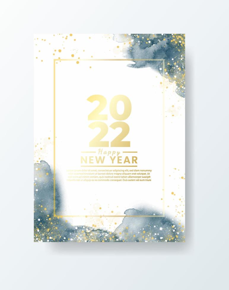 Happy new year 2022 poster or card template with watercolor wash splash vector