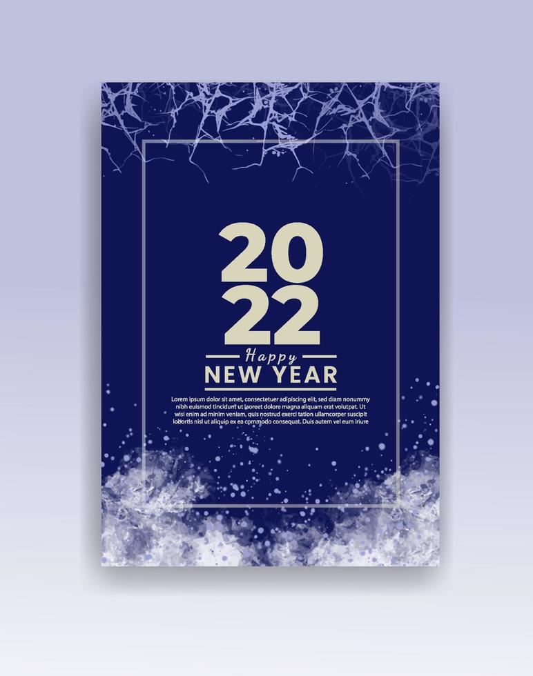 Happy new year 2022 poster or card template with watercolor wash splash vector