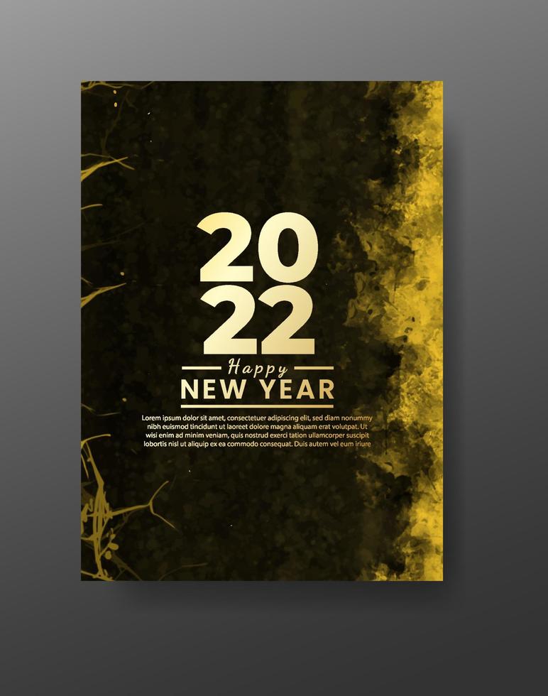 Happy new year 2022 poster or card template with watercolor wash splash vector