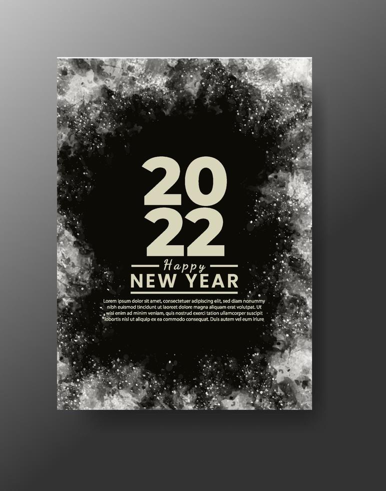 Happy new year 2022 poster or card template with watercolor wash splash vector