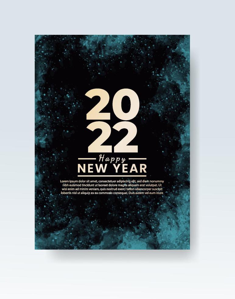 Happy new year 2022 poster or card template with watercolor wash splash vector