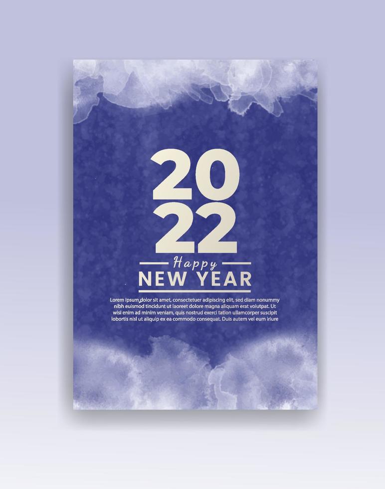 Happy new year 2022 poster or card template with watercolor wash splash vector
