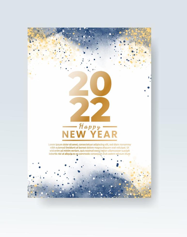 Happy new year 2022 poster or card template with watercolor wash splash vector