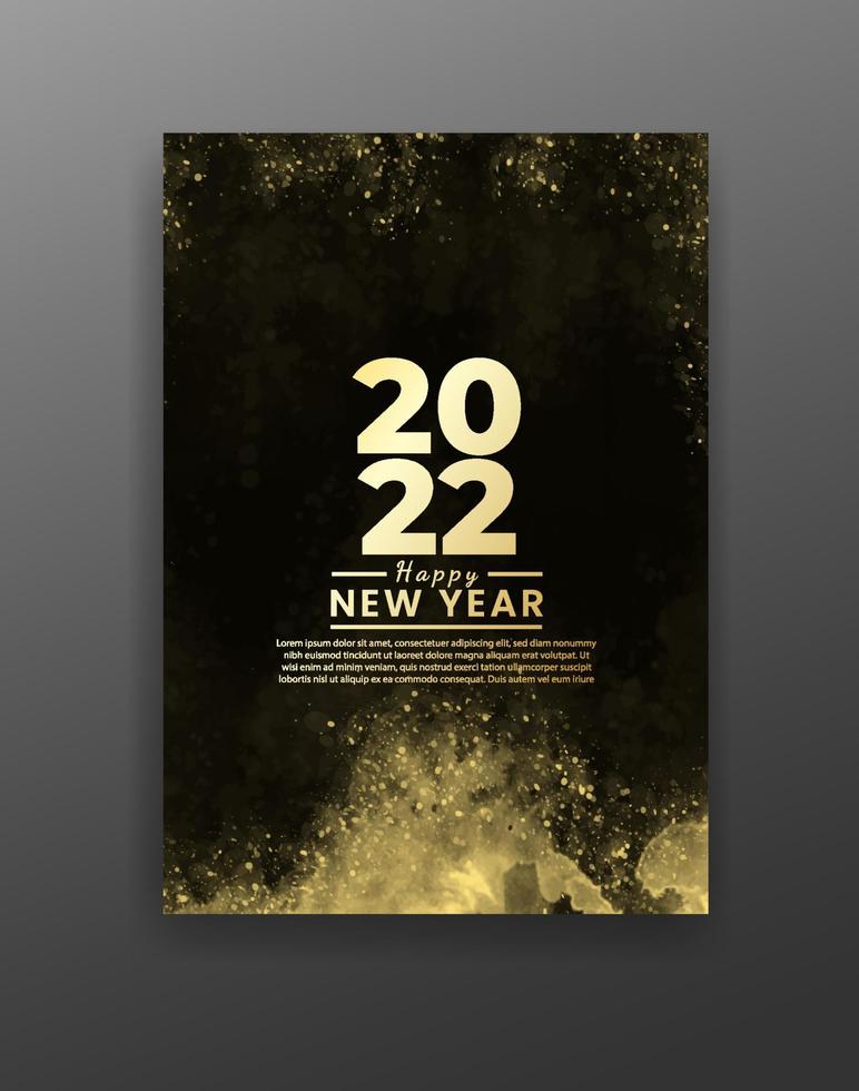 Happy new year 2022 poster or card template with watercolor wash splash vector