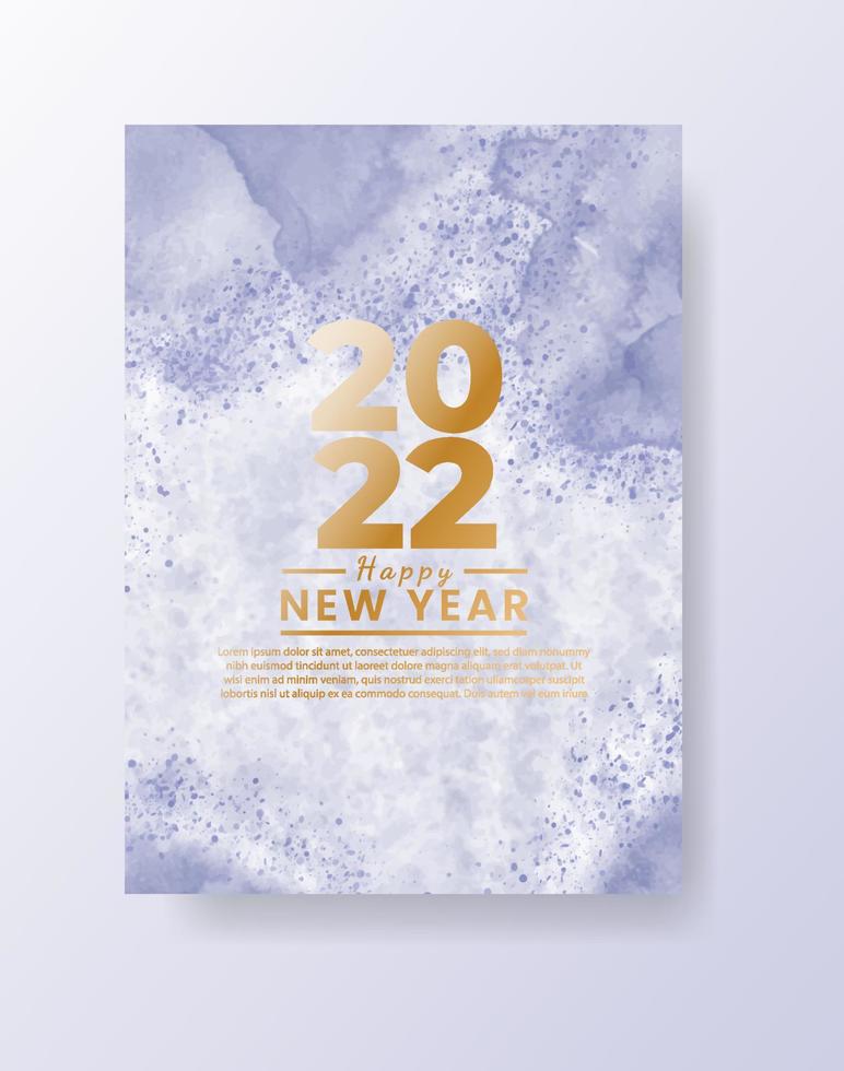 Happy new year 2022 poster or card template with watercolor wash splash vector