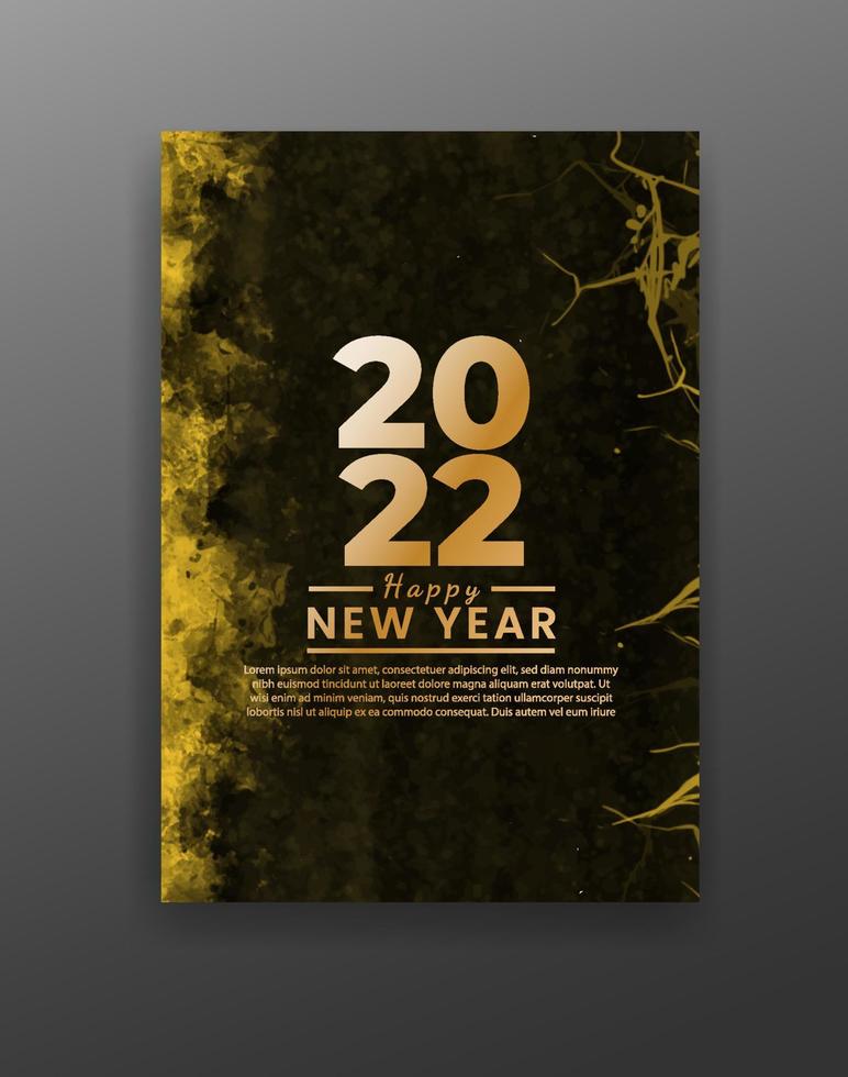 Happy new year 2022 poster or card template with watercolor wash splash vector