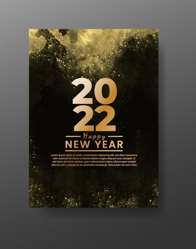 Happy new year 2022 poster or card template with watercolor wash splash vector