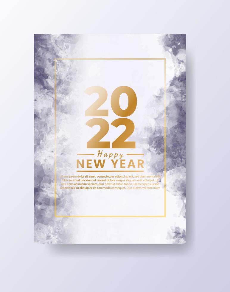 Happy new year 2022 poster or card template with watercolor wash splash vector