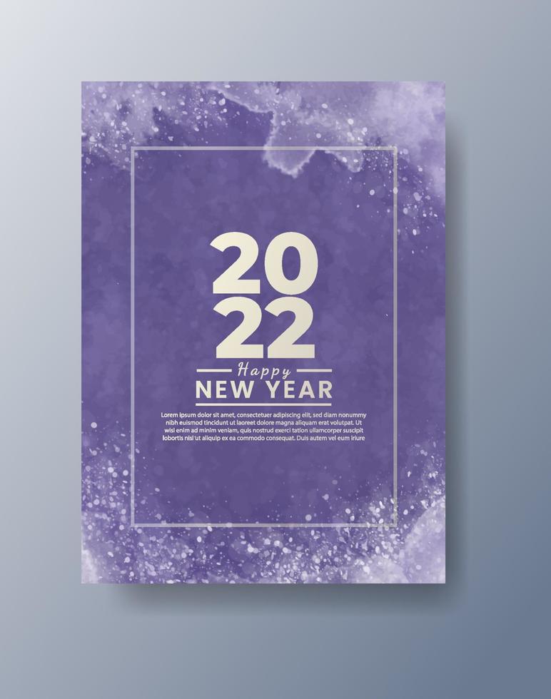 Happy new year 2022 poster or card template with watercolor wash splash vector