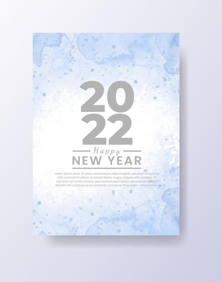 Happy new year 2022 poster or card template with watercolor wash splash vector