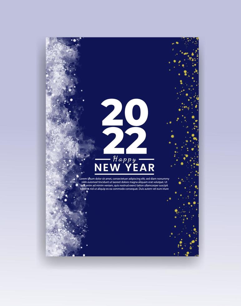 Happy new year 2022 poster or card template with watercolor wash splash vector