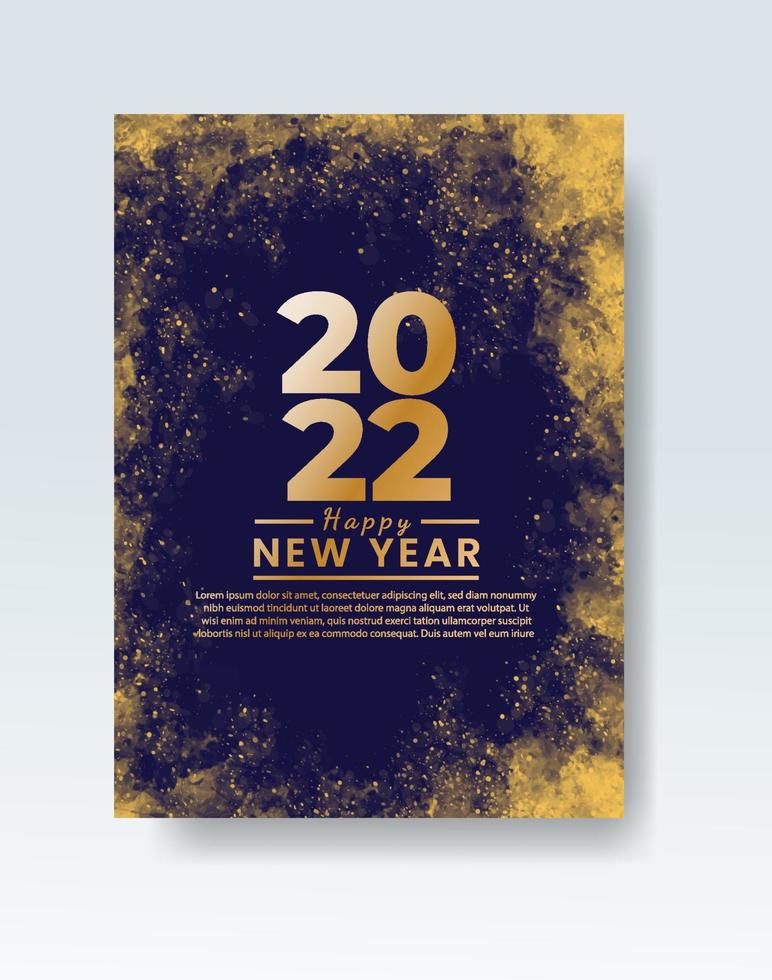 Happy new year 2022 poster or card template with watercolor wash splash vector