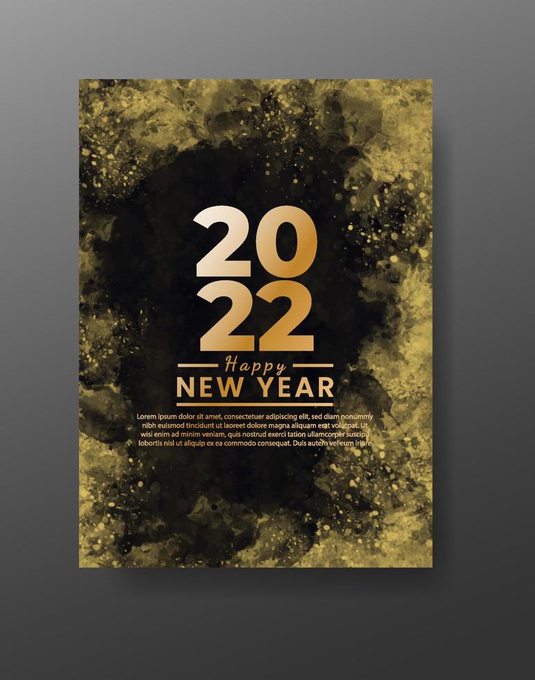 Happy new year 2022 poster or card template with watercolor wash splash vector