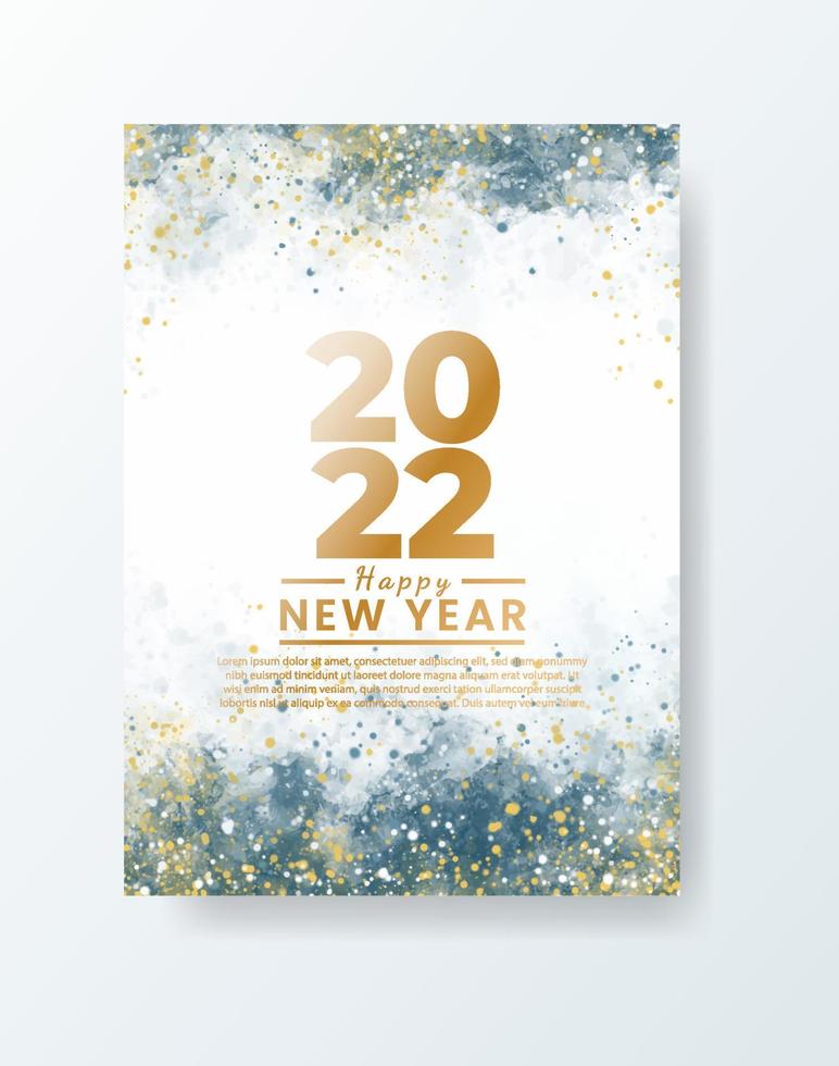 Happy new year 2022 poster or card template with watercolor wash splash vector