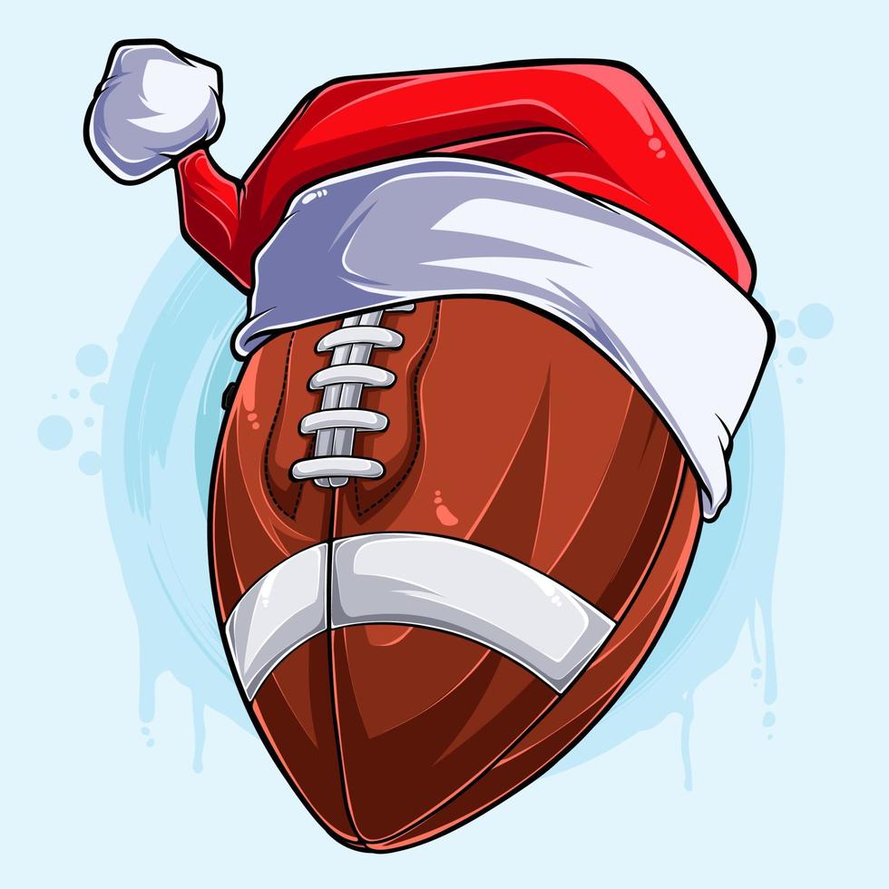 Divertida pelota de fútbol americano navideño con sombrero de santa claus, pelota deportiva de vacaciones navideñas vector