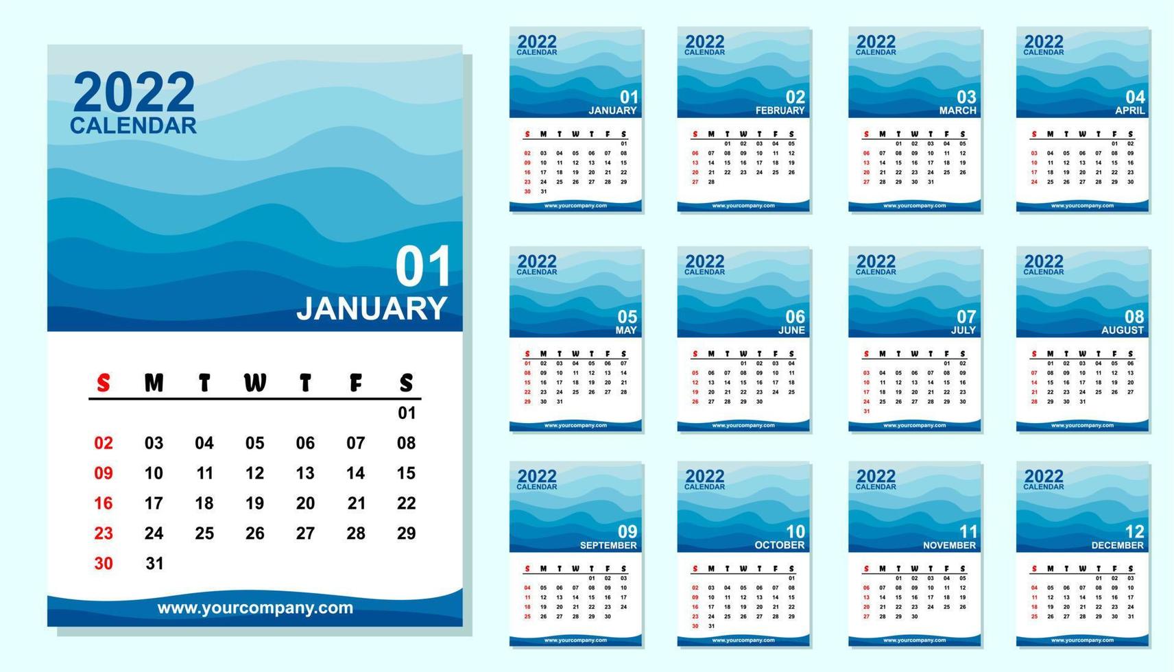 año calendario 2022 diseño, vector, formato de archivo eps. vector
