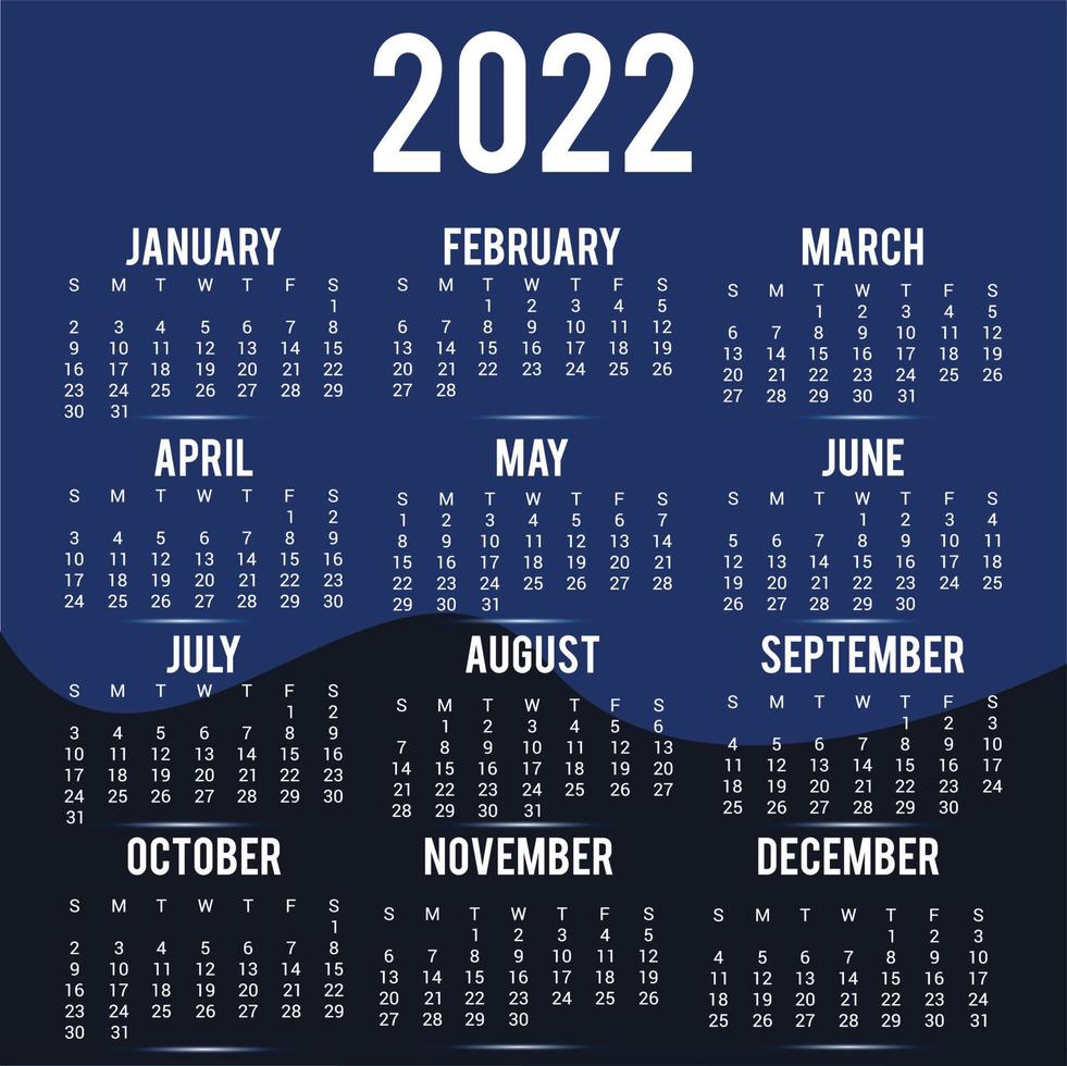 New Year Calendar 2022 Template Design vector