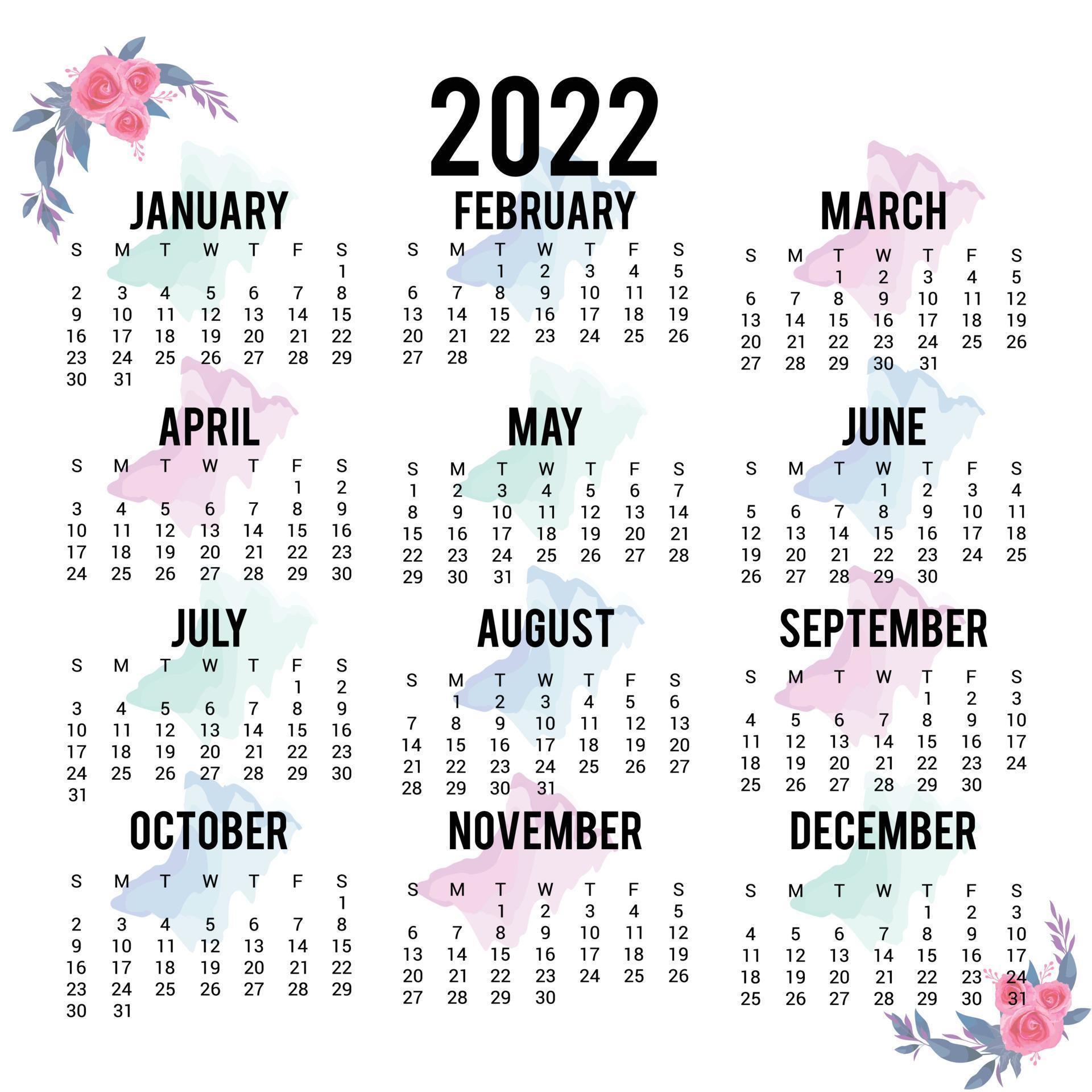Full Year Calendar 2022 New Year Yearly Calendar 2022 Template 3777479 Vector Art At Vecteezy