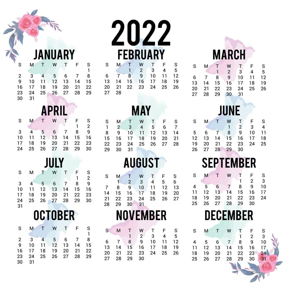 plantilla de calendario anual de año nuevo 2022 vector