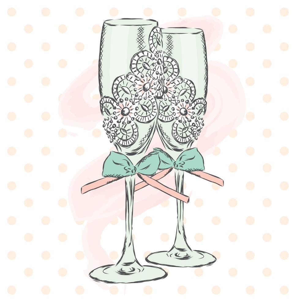 Vintage wedding glasses. Vector illustration for a postcard or poster.