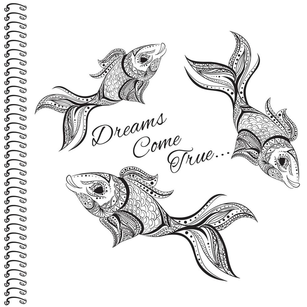 Beautiful fish from patterns. A sketch for a tattoo, or a print on clothes and accessories. vector