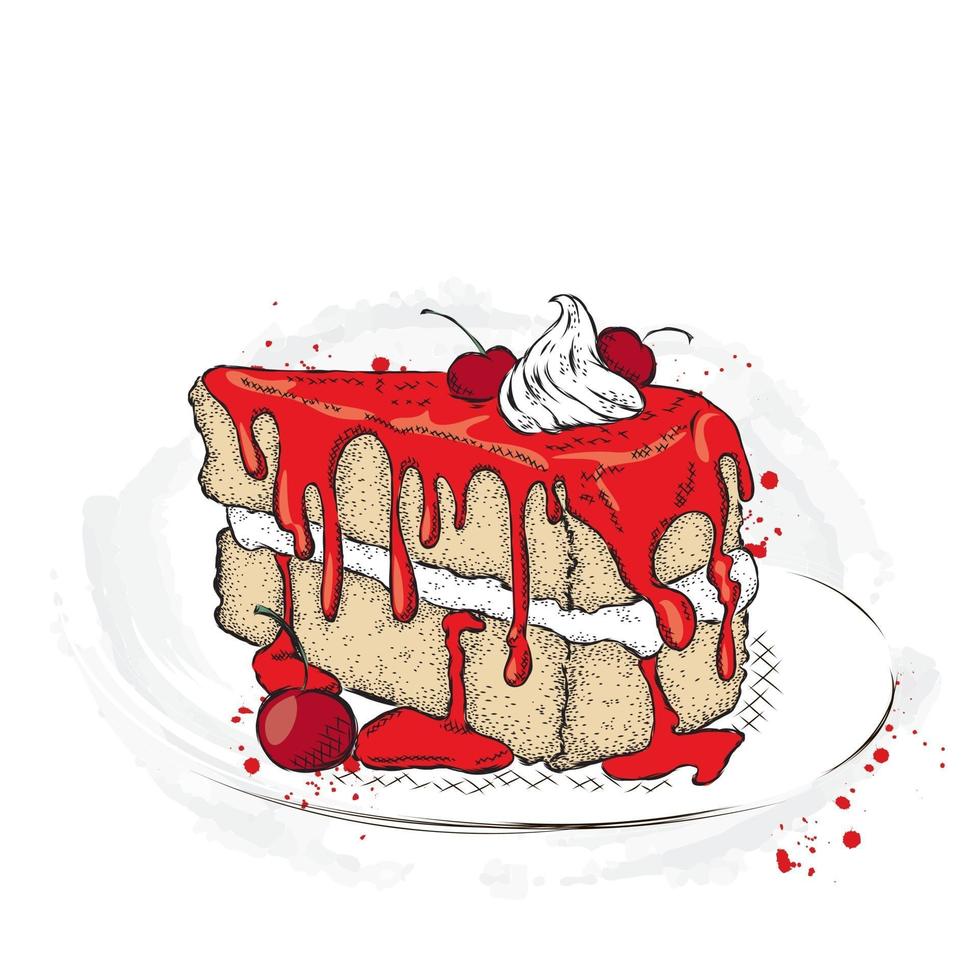 A beautiful piece of pie or cake. Illustration for a postcard or poster. vector