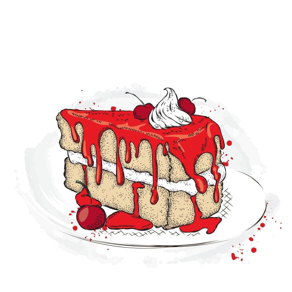 un hermoso trozo de tarta o tarta. ilustración para una postal o un cartel. vector