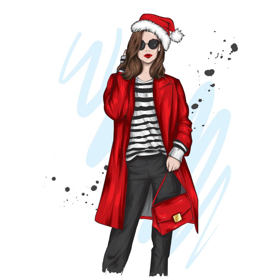 Pretty girl in Christmas clothes. Fashion and style, clothing and accessories. vector