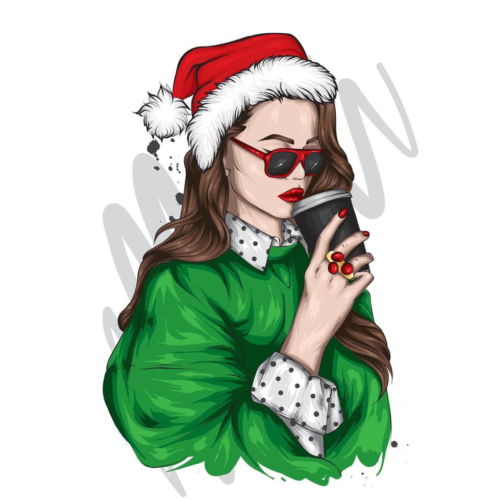 Pretty girl in Christmas clothes. Fashion and style, clothing and accessories. vector