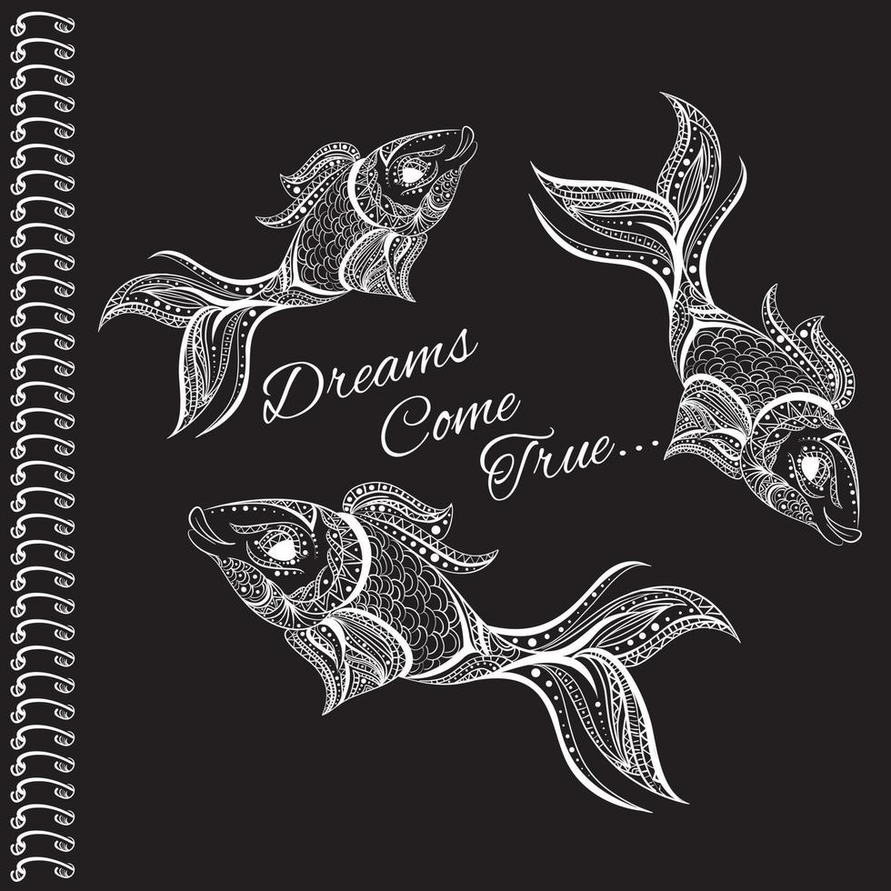 Beautiful fish from patterns. A sketch for a tattoo, or a print on clothes and accessories. vector