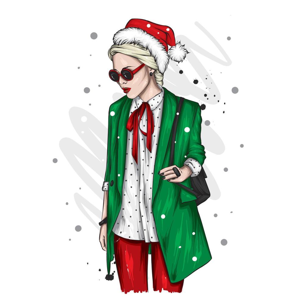 Pretty girl in Christmas clothes. Fashion and style, clothing and accessories. vector