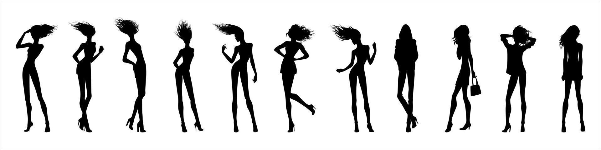 Set beautiful fashion girl silhouette on a white background vector