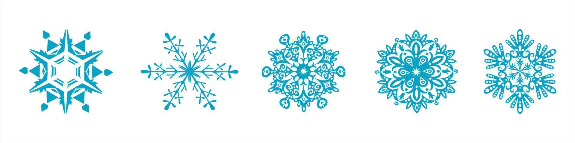 Blue snowflake icons collection isolated on white background. vector