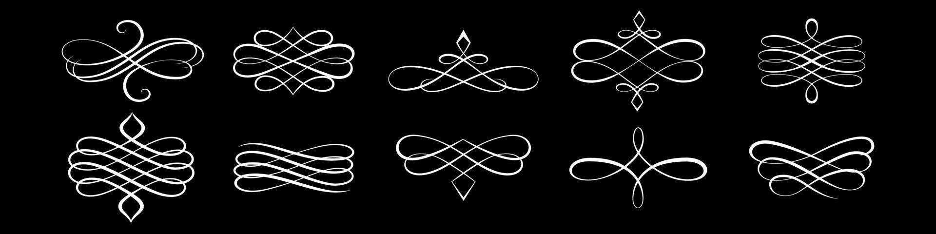 Set of hand drawn swirls. Romantic design element for wedding cards, vector