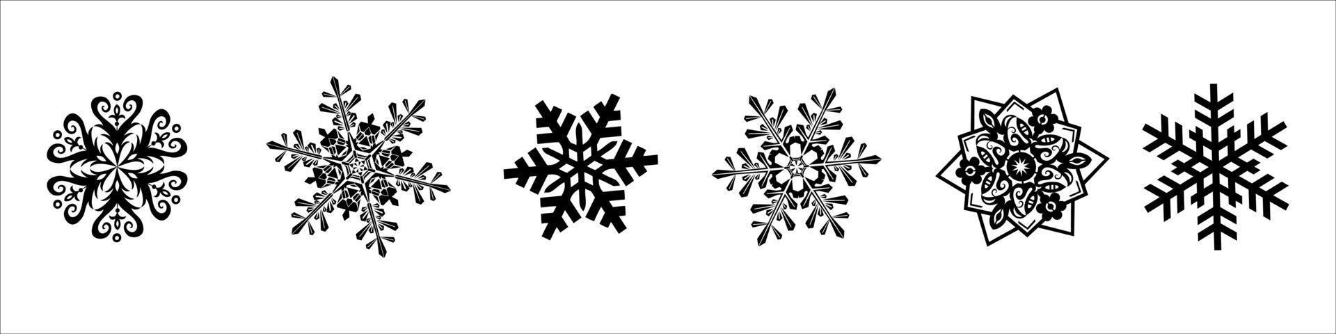 copo de nieve, invierno, conjunto, de, negro, aislado, seis, icono, silueta vector